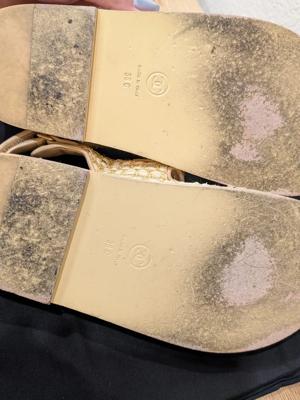 CHANEL Cream Tweed Pearl-Embellished Espadrille Sandals